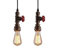 iDEGU Suspension Luminaire Industrielle, 2 Lampes Plafonnier Lustre Vintage en Design Tuyau Lumière Art Déco pour Café, Bar, Restaurant, Cuisine - Bronze Antique