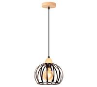 iDEGU Suspension Luminaire Vintage E27 Lustre Industriel en Bois Métal 20cm Lampe Abat-Jour Design Cage Rétro pour Chambre Salon