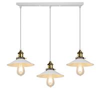 iDEGU Vintage 3 Lampes Suspension Luminaire Industrielle Design Edison Rétro Lustre Plafonnier E27 Métal Eclairage de Plafond avec Support en Barre - Ø 22cm, Blanc