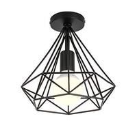 iDEGU Vintage Plafonnier Industrielle en Métal Lampe de Plafond Abat-jour Noir Diamant Cage Design Rétro Suspension Luminaire E27 pour Chambre Salon Café Bar, Ø 25CM