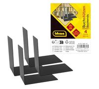 Idena 10843 - Serre-livres métal, noir, 4 supports de livres, 14 x 14 x 8,5 cm, serre-livres pour étagères à livres