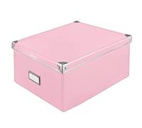 Idena 11010 - Boîte de rangement en carton rigide avec couvercle renforcé en métal, avec plaque d'étiquetage d'environ 36 x 28 x 17 cm, rose, 1 pièce.