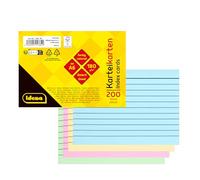 Idena 11384 - Fiches A6, 200 pièces lignées, fiches d'apprentissage en papier FSC-Mix 180 g/m² en 4 couleurs, pour l'école et le bureau