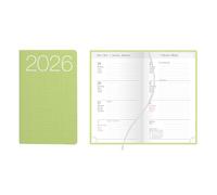 Idena 12043 Agenda de poche 2026, au format 8,7 x 15,3 cm, 1 semaine sur 2 pages, avec couverture flexible en vert, ruban marque-page et perforation d'angle