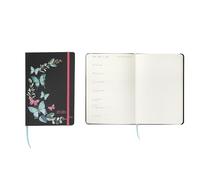 Idena 12065 Agenda de poche 2026 au format 9 x 14 cm, 1 semaine sur 1 page, noir, avec motif papillons, élastique, poche intérieure et ruban marque-page
