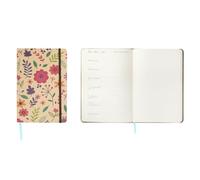 Idena 12070 Agenda de poche 2026 au format 9 x 14 cm, 1 semaine sur 1 page, marron clair, avec motif floral, élastique, poche intérieure et ruban marque-page