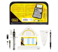 Idena 20066 - Compas en étui, 11 pièces, avec géodésiques, règle, mines de rechange pour le compas, porte-mine & mines de rechange, emploi du temps, gomme & taille-crayon