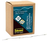 Idena 30257 - Microchaîne lumineuse à LED avec 50 LED en blanc chaud et prise USB, pour usage intérieur, pour les fêtes, Noël, la décoration, le mariage, comme lumière d'ambiance et pour l'artisanat