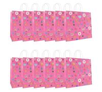 Idena 30543-12 - Sacs cadeaux anniversaire, 12 pièces, Sacs cadeaux de 28 x 28 x 15 cm, Sacs en papier rose avec ballons multicolores