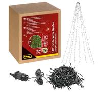 Idena 31040 - NewTec LED Guirlande lumineuse, l'extérieur & l'intérieur avec 200 LED en blanc chaud, cache-sapin de Noël avec 8 brins, 8 réglages d'éclairage, bloc d'alimentation et minuterie 8 heures