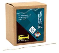 Idena 31096 Micro guirlande lumineuse avec 30 LED multicolores, avec fonction minuteur 6 heures, fonctionne sur pile, pour fête, Noël, décoration, mariage, éclairage d'ambiance env. 3,2 m