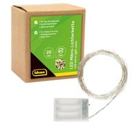 Idena 31118 - Micro-chaîne lumineuse à 20 LED en blanc chaud, avec minuterie de 6 heures, fonctionnant sur piles, pour les fêtes, Noël, la décoration, le mariage, comme lumière d'ambiance