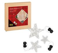 Idena 31610 - LED Deko étoiles métalliques avec guirlande lumineuse intégrée pour extérieur & intérieur, 3 étoiles lumineuses en blanc chaud avec piles et fonction minuterie 6 heures
