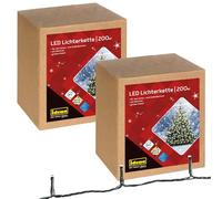 Idena 31869-2 - 2 pièces Guirlande lumineuse LED avec 200 LED en or-jaune, extérieur & intérieur, fonction minuterie 8 heures & transformateur, 29,9 m de long, décoration de fête et Noël