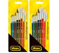 Idena 60103 - Set de pinceaux Scolaires, Set de 10 pinceaux Ronds et 4 pinceaux à Poils, laqués (Lot de 2)