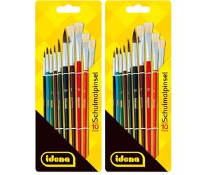 Idena 60103 - Set de pinceaux Scolaires, Set de 10 pinceaux Ronds et 4 pinceaux à Poils, laqués (Lot de 2)