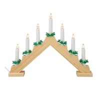 Idena 8582088 - Bougeoir de l'Avent LED en bois de couleur naturelle avec 7 bougies LED blanc chaud, avec ampoule de rechange, câble de connexion avec interrupteur, décoration pour Noël, Avent