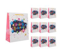 Idena 90247 - Sacs cadeaux Ballons Happy Birthday, 10 pièces, sacs cadeaux de 18 x 23 x 8 cm, sacs en papier avec inscription et ballons multicolores