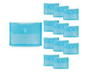 Idena 90263 - Pochettes porte-documents A5 en plastique, 12 pièces, pochettes de tri en turquoise avec fermeture à scratch et 4 perforations, env. 24,6 x 18,8 cm