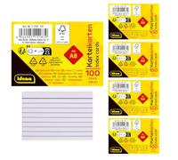 Idena 90280 - Fiches DIN A8, 500 pièces lignées, fiches d'apprentissage en papier 180 g/m² FSC-Mix en blanc, pour l'école et le bureau