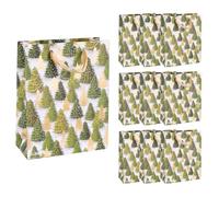 Idena 90397 - Sacs cadeaux sapin, 10 pièces en vert et or, sacs en papier de 23 x 18 x 8 cm, sacs cadeaux pour Noël