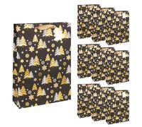 Idena 90401 - Sacs cadeaux sapin, 10 pièces en noir et or, sacs en papier de 34,5 x 25 x 8,5 cm, sacs cadeaux pour Noël