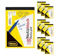 Idena 90437 - Bloc quadrillé A6, 10 pièces, bloc-notes avec 50 feuilles sans marge, papier 70 g/m² non perforé et collé en tête