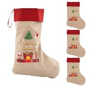 Idena 90476 - Chaussettes de Noël env. 31 x 46 cm, 4 pièces, Chaussettes en Tissu Rouge et Marron avec Motif de Père Noël et Inscription Joyeux Noël, Chaussette avec Boucle Rouge