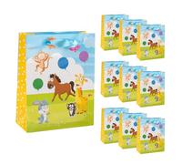 Idena 90530 - Sacs cadeaux Animaux, 10 pièces, sacs cadeaux de 18 x 23 x 8 cm, sacs en papier avec motif animalier coloré