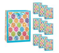 Idena 90536 - Sacs cadeaux Ballon, 10 pièces, sacs cadeaux au format 18 x 23 x 8 cm, sacs en papier avec motif d'anniversaire coloré