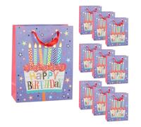 Idena 90544 - Sacs cadeaux « Joyeux anniversaire », 10 pièces, sacs cadeaux de 18 x 23 x 8 cm, sacs en papier avec motif de gâteaux d'anniversaire