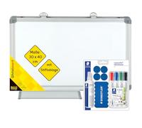 Idena 90884 - Tableau blanc avec plumier, env. 40 x 30 cm, y compris 4 marqueurs pour tableaux blancs STAEDTLER Lumocolor, effaceur, spray de nettoyage 250 ml & 4 aimants