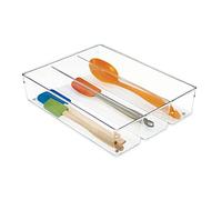 iDesign 56330 Organiseur de tiroir avec 3 compartiments, grand insert en plastique, pratique pour accessoires de cuisine, ustensiles et couverts, transparent