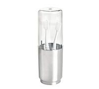 iDesign AUSTIN Verre à Dents avec Couvercle, Porte Brosse à dent en Métal et Plastique, Transparent et Argent Mat