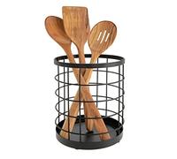 iDesign boite de rangement pour ustensiles de cuisine sur le plan de travail, range couverts rond en métal, bac à couverts, noir mat