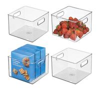 iDesign Cabinet/Kitchen Binz boîte de rangement, grand bac de rangement en plastique, lot de 4 boîtes pour réfrigérateur carrées, transparent