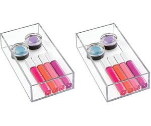 iDesign Clarity Organisateur de Maquillage, Longue Boite de Rangement Maquillage en Plastique Sans Bpa, Organisateur de Tiroir Transparent (Lot de 2)