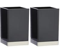 iDesign Clarity Verre à Dents, gobelet Salle de Bain en Plastique, Noir/argenté Mat (Lot de 2)