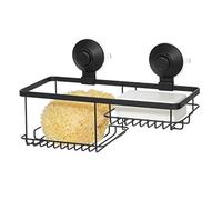 iDesign Corbeille de Douche sans Perçage, Panier de Douche en Métal à 2 Compartiments avec Technologie Push-Lock, Panier de Salle de Bain avec Crochets pour Rasoirs, Noir Mat