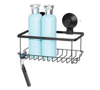 iDesign Corbeille de Douche sans Perçage, Petit Panier de Douche en Métal avec Technologie Push-Lock, Panier de Salle de Bain avec Crochets pour Rasoirs et Éponges, Noir Mat