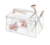 iDesign Drawers Tour de Rangement, Boite-Tiroirs Empilable Plastique à 2 Tiroirs & Compartiments, Boite de Rangement Cosmétique & Objets Bureau, Transparent