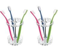 iDesign Eva Porte Brosse A dent, Grand Support Brosse A dent en Plastique, Transparent, 3.75" x 3.75" x 5.75" (Lot de 2)