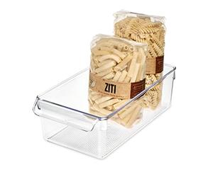 iDesign Linus bac alimentaire, organisateur de cuisine de taille moyenne en plastique avec poignées, transparent