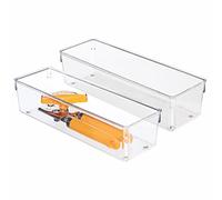 iDesign Linus Boite Stockage pour tiroir, Grand bac Plastique pour Couverts et Autres Accessoires, Caisse Plastique en Lot de 2, Transparent
