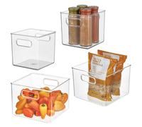 iDesign Lot de 4 bacs de rangement en plastique recyclé à 50% pour l'organisation du réfrigérateur, Fabriqués aux Etats-Unis - Design polyvalent idéal pour organiser le congélateur, Transparent