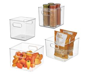 iDesign Lot de 4 bacs de rangement en plastique recyclé à 50% pour l'organisation du réfrigérateur, Fabriqués aux Etats-Unis - Design polyvalent idéal pour organiser le congélateur, Transparent