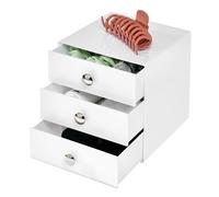 iDesign rangement maquillage à 3 tiroirs, boîte de rangement compacte en plastique pour produits de beauté, ou cosmétiques, boîte à bijoux carrée, blanc