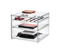 iDesign Rangement Maquillage avec 3 tiroirs, Grande boîte de Rangement Collection Exclusive Sarah Tanno, Makeup Organizer en Plastique pour Maquillage et Accessoires, Transparent