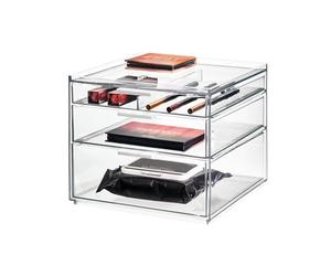 iDesign Rangement Maquillage avec 3 tiroirs, Grande boîte de Rangement Collection Exclusive Sarah Tanno, Makeup Organizer en Plastique pour Maquillage et Accessoires, Transparent