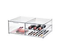 iDesign rangement maquillage, boîte de rangement avec 3 tiroirs collection exclusive Sarah Tanno, petit makeup organizer en plastique pour maquillage et accessoires, transparent